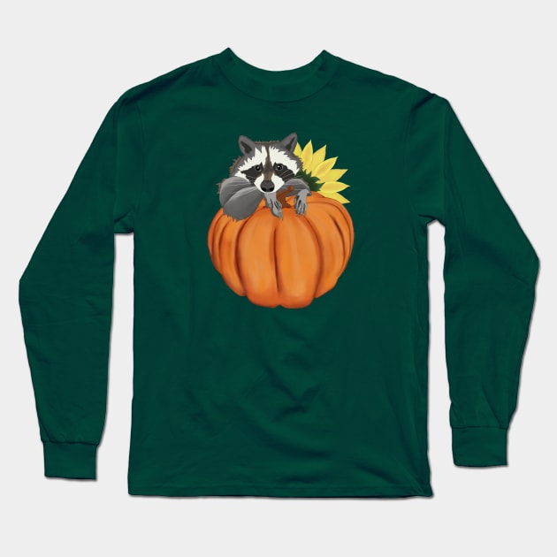 Raccoon, Pumpkin and Sunflower Long Sleeve T-Shirt by KateQR